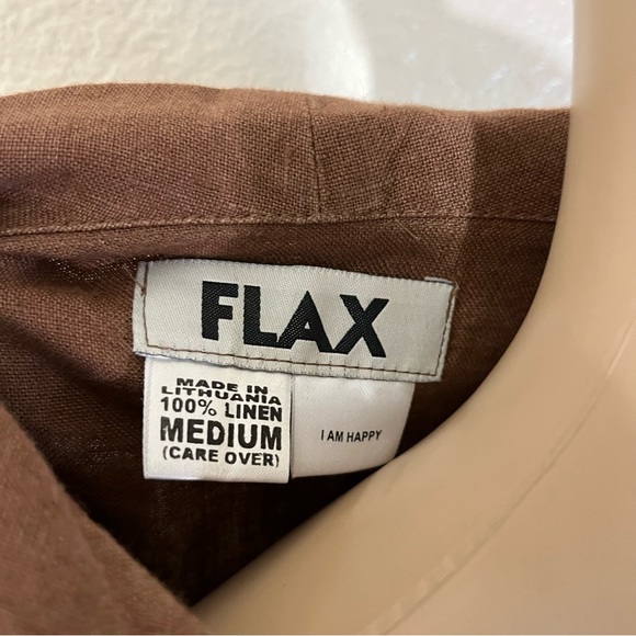 FLAX Brown Short Sleeve Button Shirt Top Linen Medium M - Picture 3 of 5